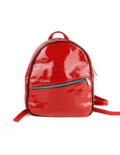 Pl-01 Plecak okrągły - krokodyl lakierek czerwony