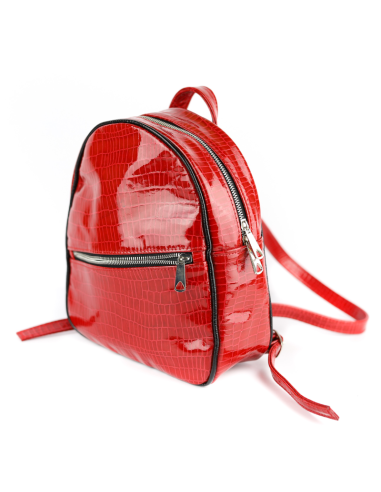 Pl-01 Plecak okrągły - krokodyl lakierek czerwony