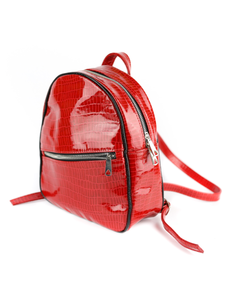 Pl-01 Plecak okrągły - krokodyl lakierek czerwony