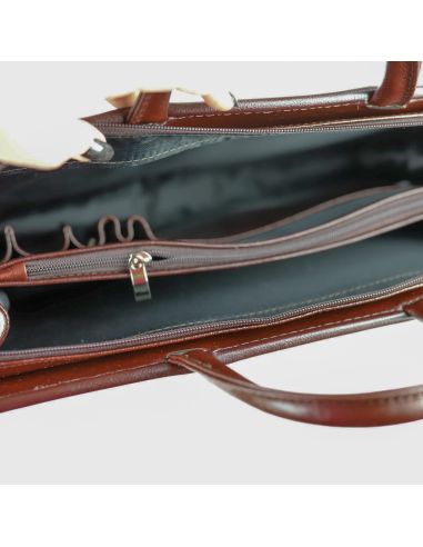 520 Torba damska 2-komorowa pasy - jasny brąz