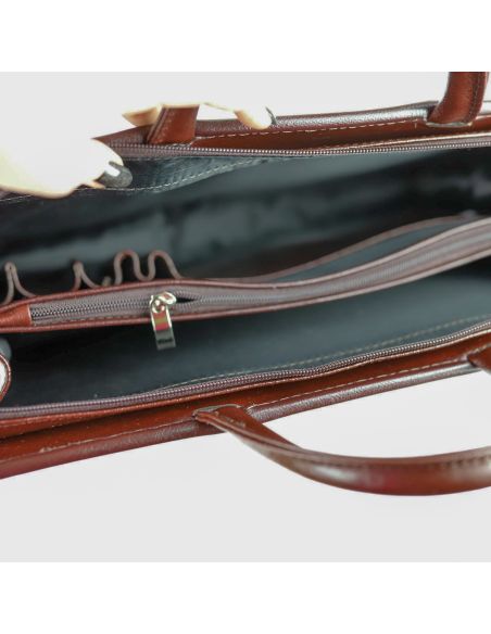 520 Torba damska 2-komorowa pasy - jasny brąz