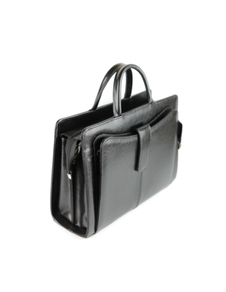 516 Skórzany Damski Kuferek Biznesowy - czarny