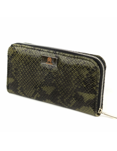 Portfel skórzany Korona - print wężowy zielony