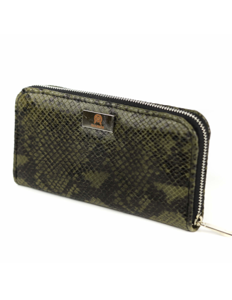 Portfel skórzany Korona - print wężowy zielony