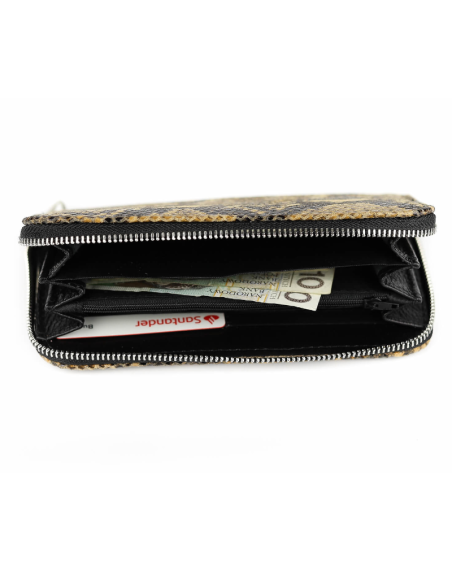 Portfel skórzany Korona - print wężowy jasny brąz