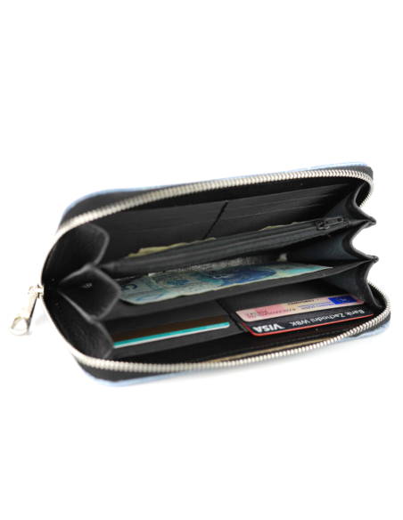 Portfel skórzany Korona - print jaszczurka błękit