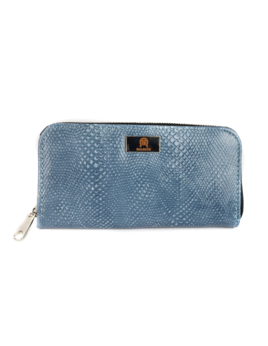 Portfel skórzany Korona - print jaszczurka błękit