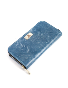 Portfel skórzany Korona - print jaszczurka błękit