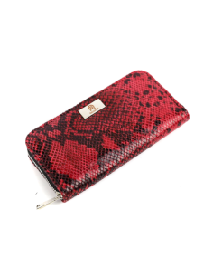 Portfel skórzany Korona - print wężowy malina