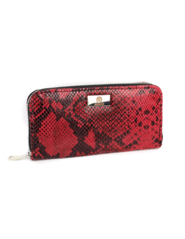 Portfel skórzany Korona - print wężowy malina