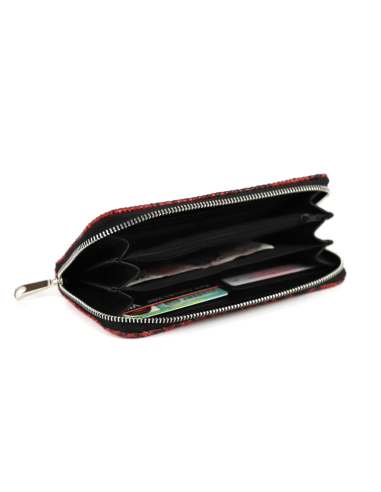 Portfel skórzany Korona - print wężowy malina