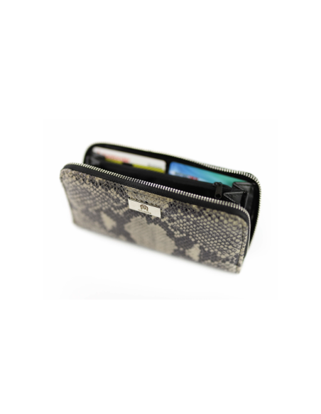 Portfel skórzany Korona - print wężowy szary