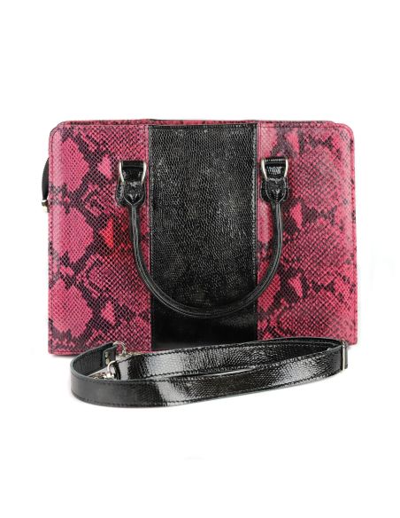 Torebka z 3 pasów - print wężowy malina