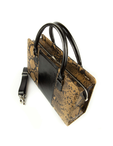 Torebka z 3 pasów - print wężowy jasny brąz
