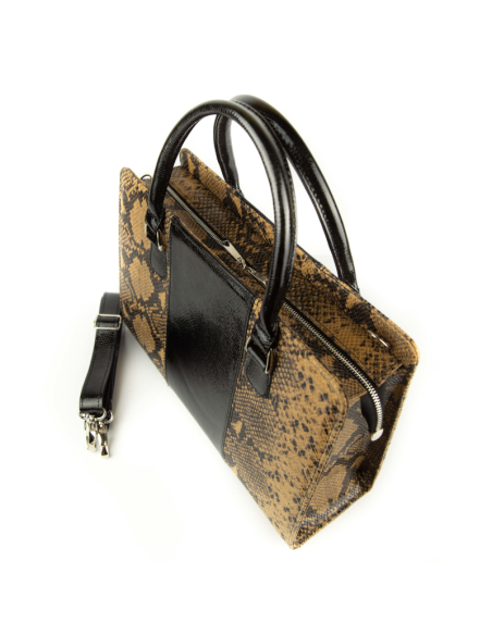 Torebka z 3 pasów - print wężowy jasny brąz