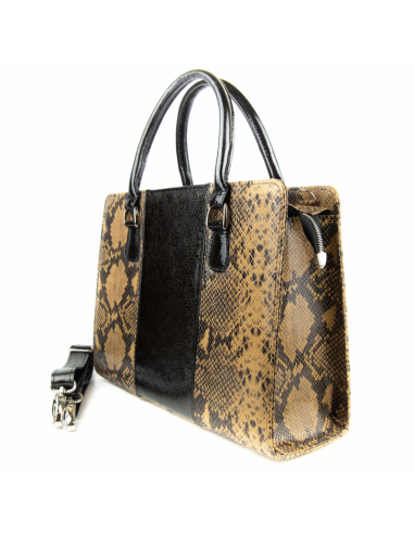 Torebka z 3 pasów - print wężowy jasny brąz