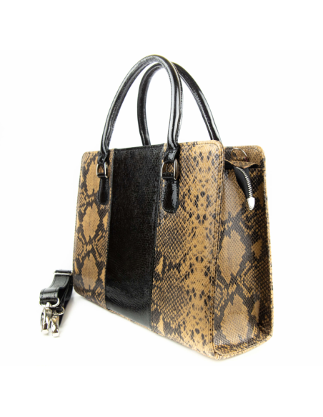 Torebka z 3 pasów - print wężowy jasny brąz