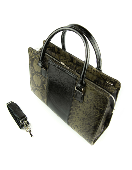 Torebka z 3 pasów - print wężowy zielony