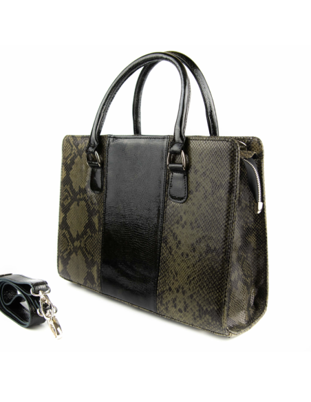 Torebka z 3 pasów - print wężowy zielony