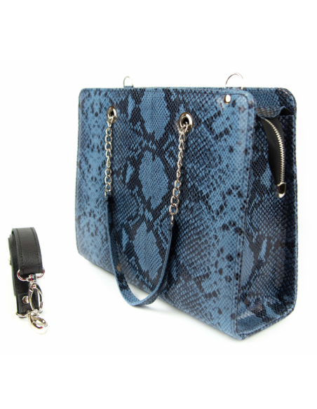 Torebka z oczkami - print wężowy jasny błękit