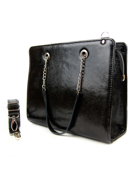 Torebka z oczkami - czarny lakierek