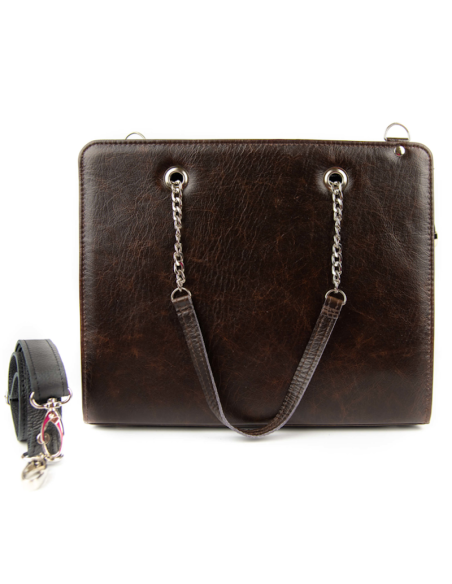 Torebka z oczkami - gnieciony brąz