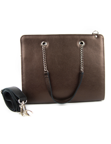 Shoper z łańcuszkiem - szampan brąz