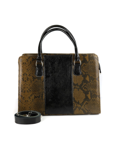 Torebka z 3 pasów - print wężowy ciemny brąz