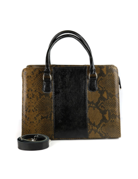 Torebka z 3 pasów - print wężowy ciemny brąz