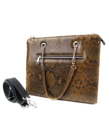 Torebka z oczkami - print wężowy ciemny brąz