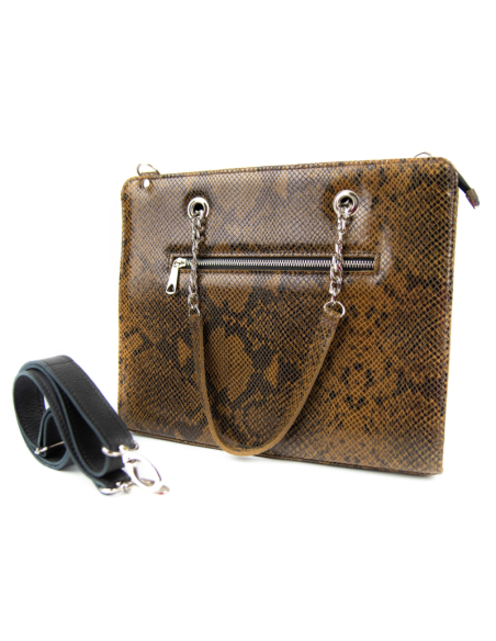 Torebka z oczkami - print wężowy ciemny brąz