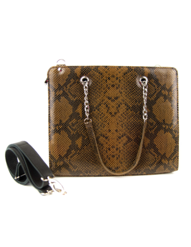 Torebka z oczkami - print wężowy ciemny brąz