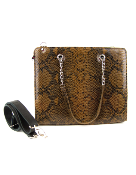 Torebka z oczkami - print wężowy ciemny brąz