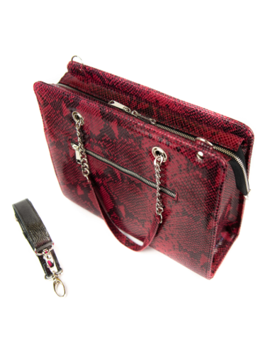 Shoper z łańcuszkiem - print wężowy malina