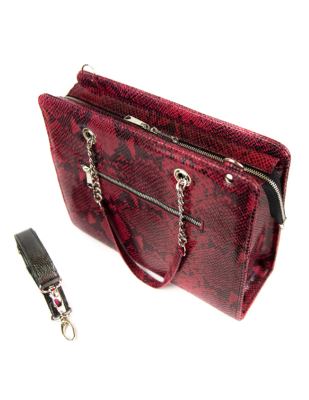 Shoper z łańcuszkiem - print wężowy malina