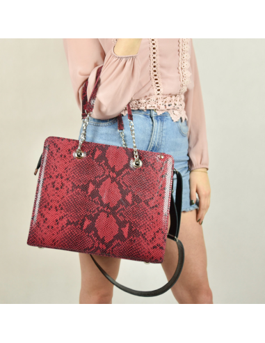 Shoper z łańcuszkiem - print wężowy malina