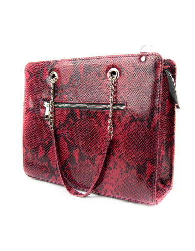 Shoper z łańcuszkiem - print wężowy malina