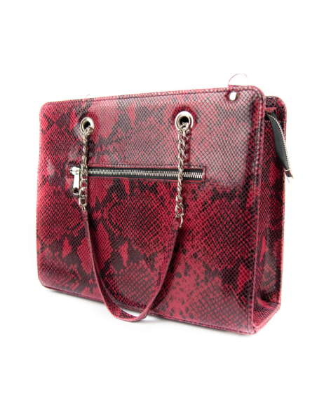 Shoper z łańcuszkiem - print wężowy malina