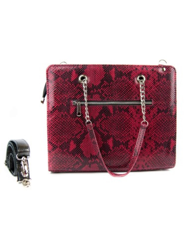 Shoper z łańcuszkiem - print wężowy malina