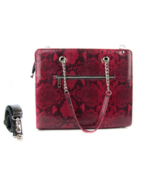 Shoper z łańcuszkiem - print wężowy malina