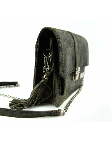 Torebka z klapką - print wężowy zielony