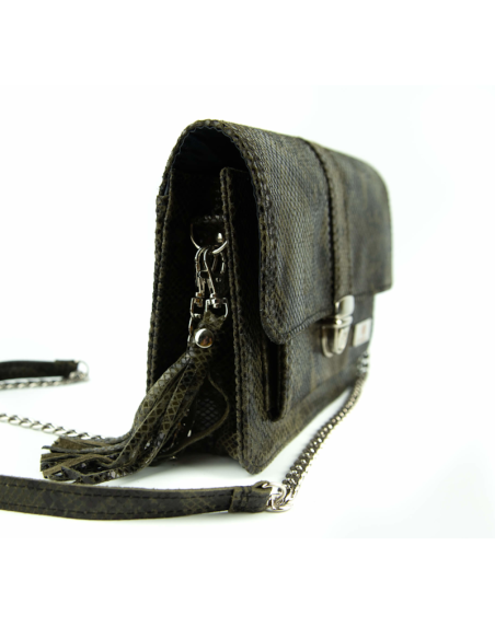 Torebka z klapką - print wężowy zielony