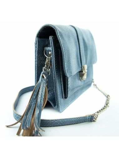 Torebka z klapką - print jaszczurka błękit