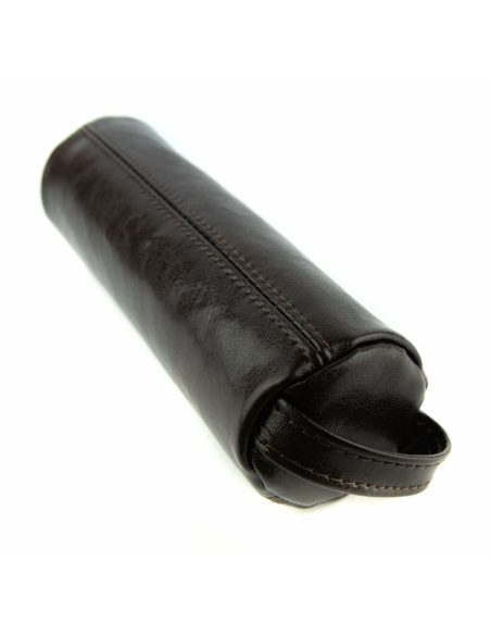 Piórnik okrągły na suwak - brąz