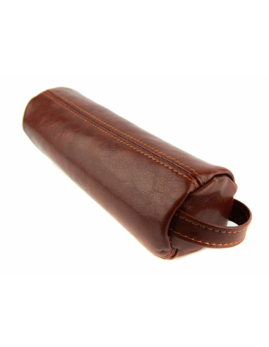 Piórnik okrągły na suwak - koniak