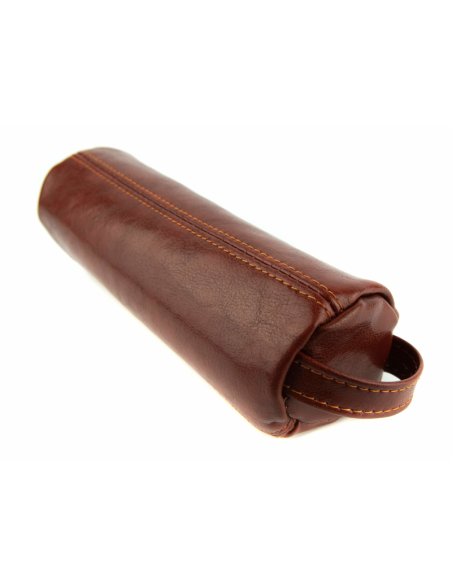 Piórnik okrągły na suwak - koniak