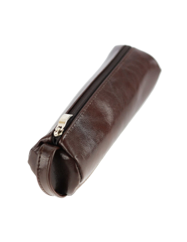 Piórnik okrągły na suwak - jasny brąz