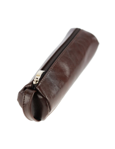 Piórnik okrągły na suwak - jasny brąz