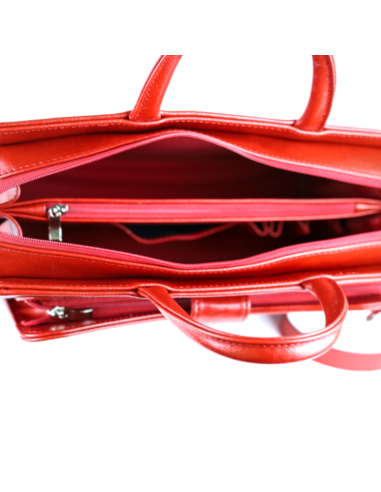 516 Skórzany Damski Kuferek Biznesowy - czerwony