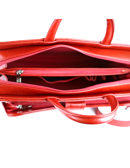 516 Skórzany Damski Kuferek Biznesowy - czerwony